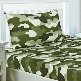 Price Right Home Army Camouflage Green Kids/Teens Bedroom Range - Duvet Cover Set, Fitted Sheet Set & Curtains Available (Double Fitted Sheet Set)