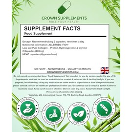 Pure Hydrolysed Collagen Capsules | Clean Fish Skin Formula Extracts | Skin and Hair Supplement | Crown Supplements UK (270 Capsules)