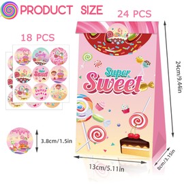 PHOGARY 12 Pcs Candyland Goodie Bags for Candyland Party Favors, Candy Bags with Stickers Lollipop Goodie Bags Paper Treat Bags Sweet Gift Bags for Kids Baby Shower Candyland Birthday Party Decorations