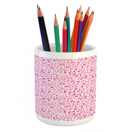 Ambesonne Valentines Pencil Pen Holder, Pastel Heart Lovers Teenage Romance Girly Birthday, Ceramic Pencil Holder for Desk Office Accessory, 3.6" X 3.2", Magenta Pink and White
