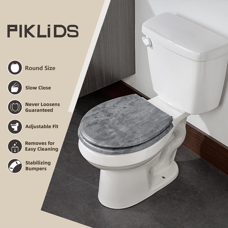 Toilet Seat, Slow Close, Premium Moulded Wood, Quick Release, Slate