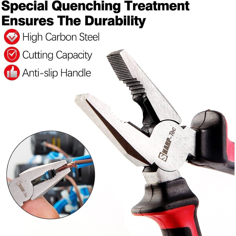 Zeguard Sharp-tec Combination Pliers 180mm, Multifunction Pliers with Wire Cutting/Crimping/Wire