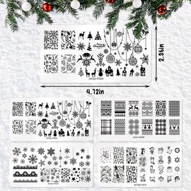 4 Pieces Christmas Nail Stamping Plates Set Snowflakes Elk Nail Art Plates Templates Christmas Tree Santa Claus Nail Stamper Xmas Snowman Printing Nail Polish Stamping Template Winter Nail Art Tools