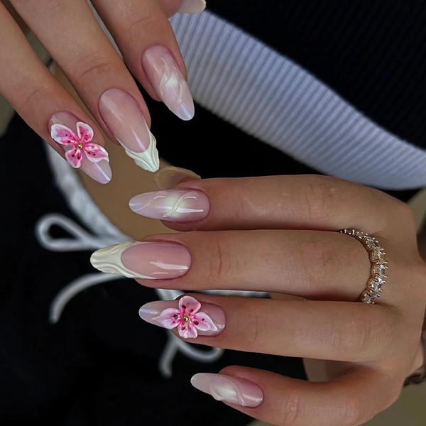 BABALAL Almond Press on Nails Medium Fake Nails Yellow French
