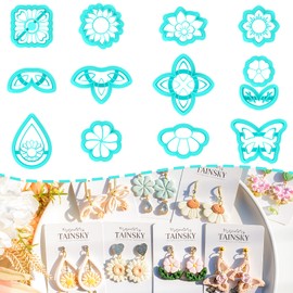 TAINSKY Spring Floral Clay Cutters, 13 Shapes Floral Polymer Clay Cutters for Earrings Making, Flower Polymer Clay Cutters, Spring Clay Cutters for Polymer Clay Jewelry Making