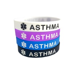 GMXLin Asthma Medical Alert ID Silicone Bracelet 4 Pack Sport Rubber Medical Awareness Emergency Wristbands for Men Women
