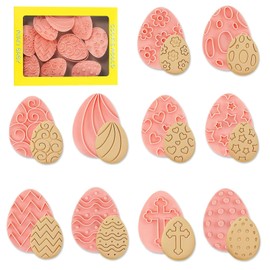 Janety 10 Pieces Easter Cookie Cutters Set, 3D Easter Egg Stamp Set, Easter Egg Cookie Cutters, Easter DIY Baking Cutters