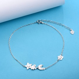 ZGBY S925 Sterling Silver Ankle Bracelets for Women Moon Star Chain Anklet for Women Moon Bracelet for Sea Beach Foot Ankle (10 Inches)