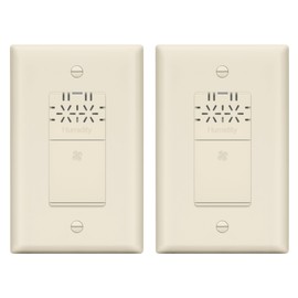 LIDER No Neutral Wire Required Humidity Sensor Switch, Automatic Humidity Detection, Air Circulator, Bathroom Fan Automated Control, Adjustable Timing, 1-Pole, Light Almond, Wall Plate Included 2 Pack