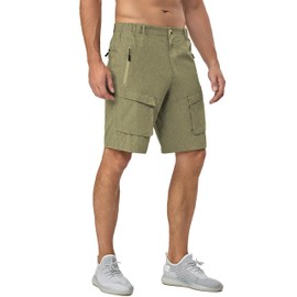 Mapamyumco Pantalones cortos de secado rápido para hombre, pantalones cortos de senderismo ligeros con bolsillos con cierre, adecuados para senderismo, B1 Olive Heather, X-Large