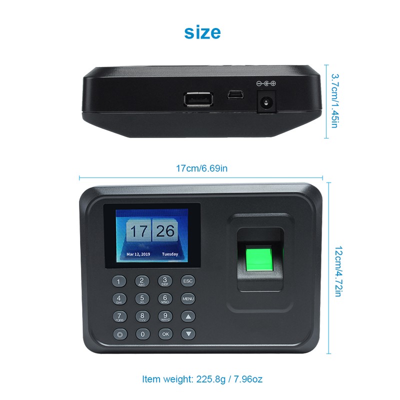 Intelligent Biometric Fingerprint Password Attendance Machine Employee Checking-in Recorder 2.4