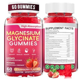 Magnesium glycinate 600mg,Children and Adults Magnesium glycinate Gummies,Promotes Sleep,Muscle and Relaxation,Used for Calming Emotions and Sleep Support,60 Strawberry Flavor