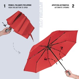 Plain Automatic Umbrella for Adults - Pocket Umbrella Men's Windproof Storm Proof Windproof - Handbag Umbrella Lightweight for Women with Automatic Opening - Diameter 96 cm, red