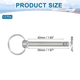 MECCANIXITY Quick Release Pin, Dia 1/4"(6mm) Usable Length 1.65"(42mm) Total Length 2.95"(75mm) Bimini Top Pin Marine Hardware Carbon Steel for Boat Accessories, Pack of 2