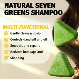 Paquete de 2 barras de champú Nature Triangle, Nature Seven Green Soap Champú, barra de champú Usman Grass, fortalece el cabello, barra de champú natu