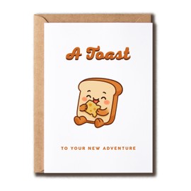 GoGi93Art A Toast To Your New Adventure Card - Cute Bread Card - Lovely Congratulations - Good Luck - Happy Retirement - Greeting - Colleagues