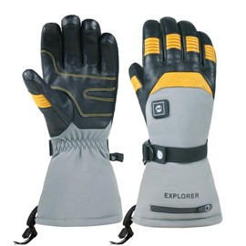 MOUNT TEC Explorer 5 Unisex Heated Skiing Gloves Waterproof Goatskin Battery Heated Gloves for Snowboarding Hiking (Yellow,L)