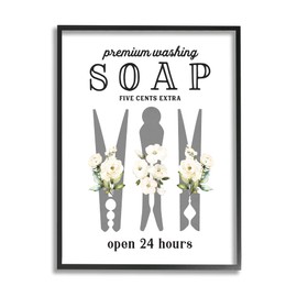Stupell Industries Floral Clothespin Silhouette Vintage Script Soap Signage, Design by Lettered and Lined