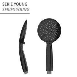 WENKO Young Black Shower Head - Universal Shower Head with 5 Jet Types, Plastic (ABS), 11 x 11 cm, Black