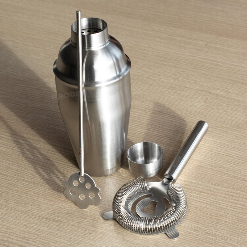 3 Piece Cocktail Shaker Set Kit Stirrer & Strainer Stainless