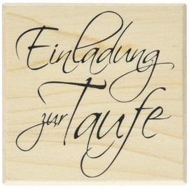 Rayher Stempel Holz „Einladung zur Taufe“, 6 x 6 cm, Holzstempel Einladung Taufe, zum Gestalten von Karten, Umschlägen, Geschenken, Textstempel, Butterer Stempel, 28378000