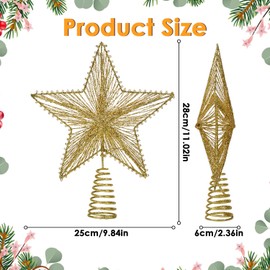 Christmas Tree Topper Lighted, Cotton Thread Tree Star, Christmas Tree Star Topper With 10 Lamp Beads, Stereo Christmas Tree star, Holiday Decorations, Christmas Tree Decorations(Gold)