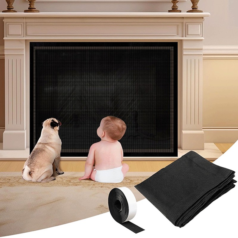 Fireplace Screen PVC Spark Guard Cover Safe Mesh Gate Dustproof