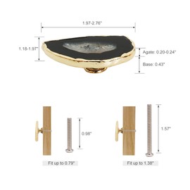 Malimali Unique Black Agate Cabinet Knobs and Pulls Set of 4, Knobs for Cabinets and Drawers Gold Dresser Knobs Bifold Door Knob for Closet Kitchen Cupboard