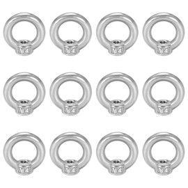 Ring Nut M4 Pack of 12 Ring Eyelets Stainless Steel Eye Nuts Hardware Ring Female Thread Mounting Screw for Rope Assembly, Lifting Accessories, Surface Polishing, Silver