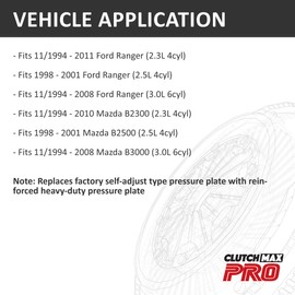 ClutchMaxPRO Heavy Duty OEM Clutch Kit Compatible with 1995-2011 Ford Ranger 1995-2010 B2300 1998-2001 B2500 11/1994-2008 B3000 2.3L 2.5L 3.0L (CP07141HD-CK)