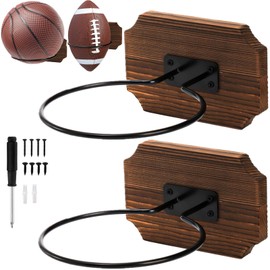 Yopay 2 Pack Basketball Holder Wall Mount, Sports Football Holder Display Storage, Wooden Basketball Soccer Volleyball Room Deco, Easy to Install