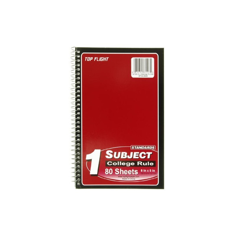 Top Flight Standards 1-Subject Wirebound Notebook, No Holes, 80 Sheets,
