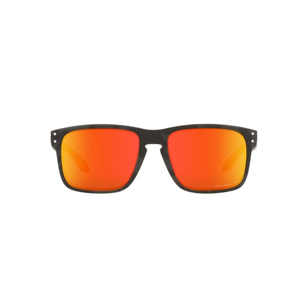Oakley Men's OO9244 Holbrook Low Bridge Fit Rectangular Sunglasses, Matte Black Camouflage/Prizm Ruby Polarized, 56 mm