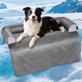 blunique XL Cooling Dog Bed, 45 x 37 inch Waterproof Couch Cover for Dogs Washable, Non-Slip Bottom Self Cooling Mat for Dogs, Durable & Non-Gel, Dog Couch Bed for Sofa Floor Car, Metallic Grey
