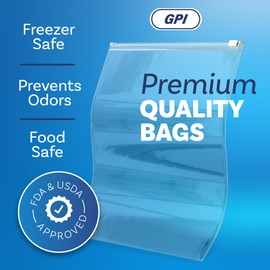 50 Count - Slider Zip Jumbo Food Storage Bags, 16" x 18" 3 Mil Heavy Duty, Extra Large, Strong & Durable For Freezer Storage. GPI