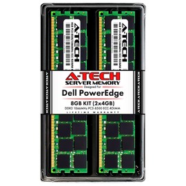 A-Tech 8GB (2x4GB) RAM for Dell PowerEdge R310, T310 Servers | DDR3 1066MHz ECC-RDIMM PC3-8500 4Rx8 1.5V 240-Pin ECC Registered DIMM Server Memory Upgrade Kit