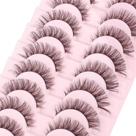Parriparri False Eyelashes Russian Strip Lashes Natural Wispy Fluffy Hybrid Strip Lashes 10 Pairs 3D Effect Cat Eye Lashes Russian Fake Lashes Mink