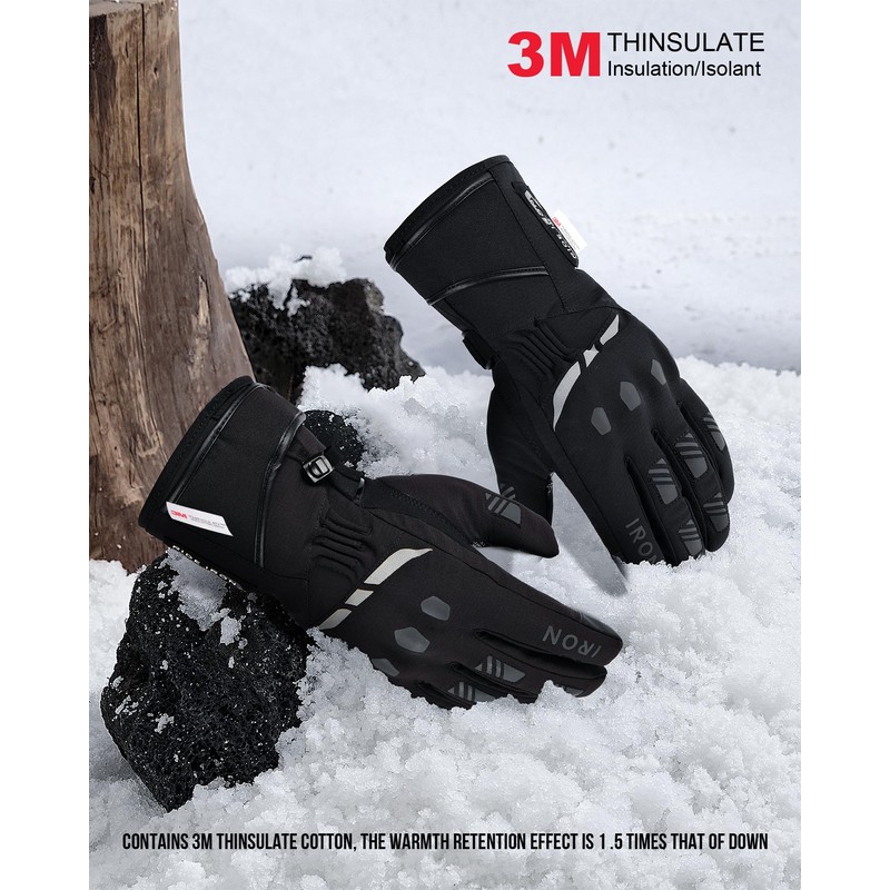 RIDEIRON Motorcycle Gloves, Winter, Water Resistant, Smartphone Compatible, Motorcycle Gloves,