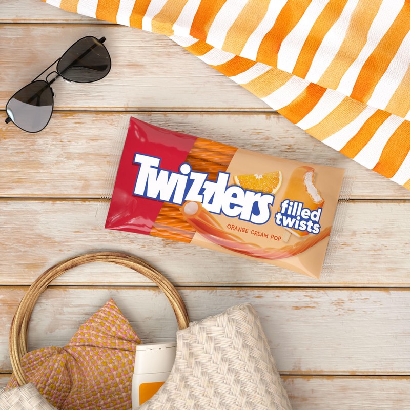 TWIZZLERS Filled Twists Orange Cream Pop Flavored, Chewy Candy Bags,