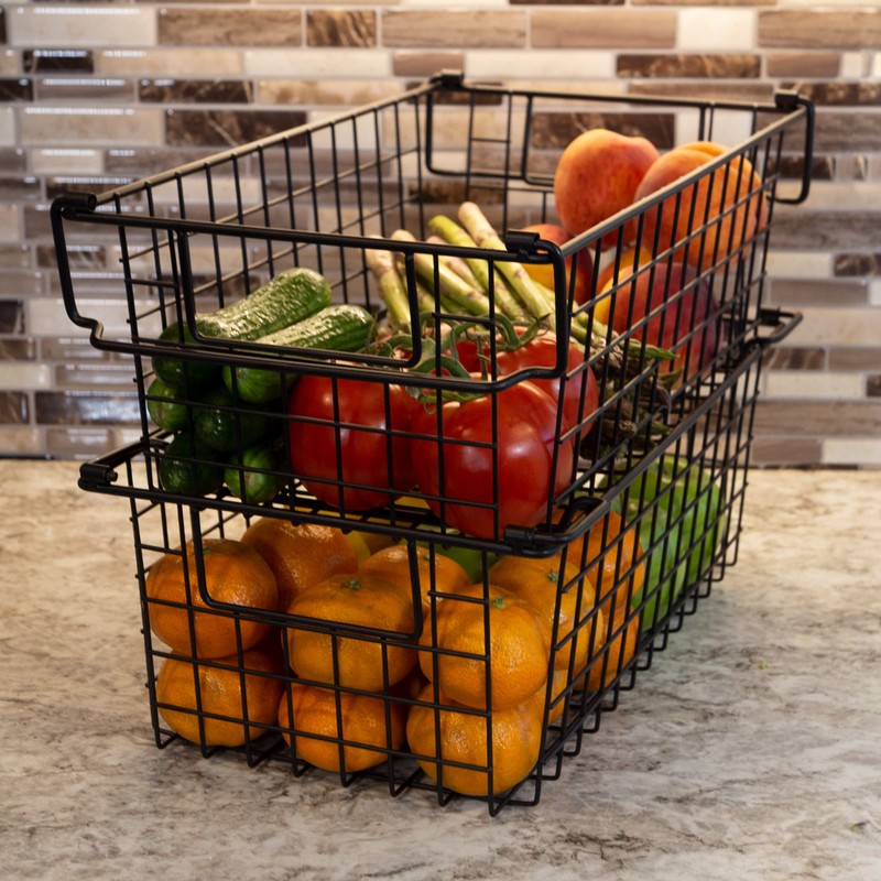 Home-Complete Nesting Storage Bins Stackable Wire Baskets, Set of 2,