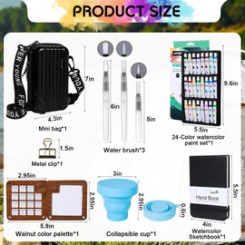 Mini Watercolor Paint Set, Portable Travel Watercolor Kit, Include Walnut Color Palette, 24-color Watercolor Paints, Refillable Brush & Sketchbook, Folding Water Cup, Water Colors Paint Set