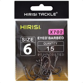 Hirisi X702 Fishing Hooks Size 6 with Barbed Hooks Carp Hook with Eyelet for Carp Fishing, Carbon Steel, Boilie Hooks, Seated Fishing, Various Sizes, Pack of 15