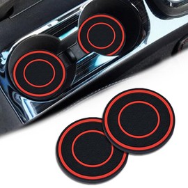 2 Pack Car Coasters for Cup Holder, 2.75 Inch Universal Auto Waterproof Coasters Silicon Insulation Cup Mats,No-Slip Anti Dust Insert Coaster for Woman Man, Suit for Vehicle Interior (2, Red)