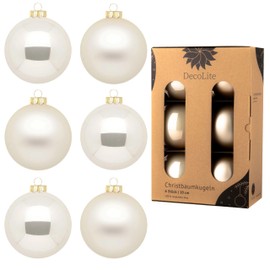 DecoLite: Glass Christmas Tree Baubles, Diameter 10 cm (Pack of 6), Champagne, Matte/Shiny