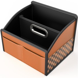 Blshwez Premium Foldable Car Organizer, 6-Compartment Storage for Seat & Floor, Leather Waterproof Organizer with Metal Handle & Divider for Kids, Adults Travel Accessories