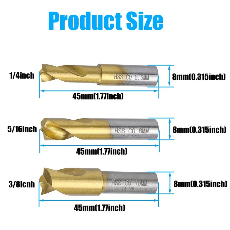Yakamoz 3PCS Titanium Spot Weld Cutter Kit Set HSS CO