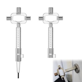 GFUEIGJ 2 pieces universal construction key, control cabinet key, door opening tool, construction site key with measuring scale for opening, mortise cylinder lock, silver