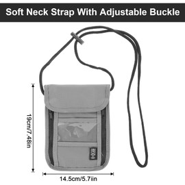 JIYIN Black Neck Pouch with RFID Protection, Chest Bag, Anti-Theft, Unisex Travel Purse, Shoulder Bag, Neck Pouch for Passport, Credit Cards, Smartphone, Coins, Money, gray