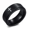 Spinner Cross Rings for Men, Silver/Black Anxiety Fidget Rings Men, Mens Rings Stainless Steel for Stress Relieving, Promise Ring for Women Size 6-12 (Black Cross Ring, 8)