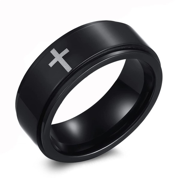 Spinner Cross Rings for Men, Silver/Black Anxiety Fidget Rings Men,